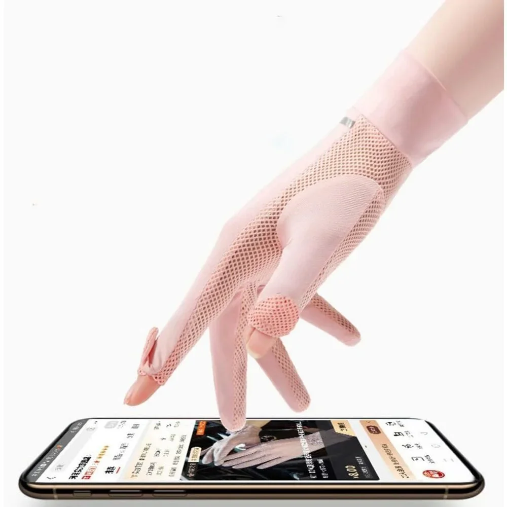Women's Protection Outdoor Driving Fingerless Pink Gloves Silicone Print